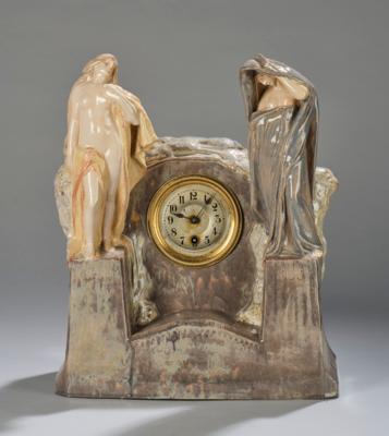 A mantel clock with two female figures as personifications of day and night surrounded by flower tendrils, Bohemia, c. 1900/20 - Jugendstil and 20th Century Arts and Crafts