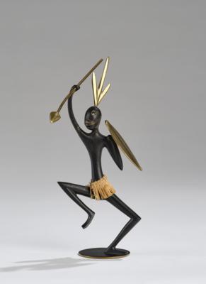 Karl Hagenauer, a male figure with bast skirt, shield and spear, model number 4045 B, first executed in 1935, executed by Werkstätte Hagenauer, Vienna - Jugendstil e arte applicata del XX secolo