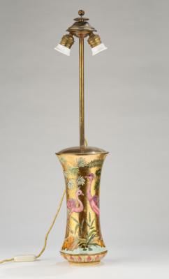 Lampe mit Flamingos und Palmen, Modellnummer 683, Firma Zsolnay, Pécs, um 1882-83 - Kleinode des Jugendstils & Angewandte Kunst des 20. Jahrhunderts