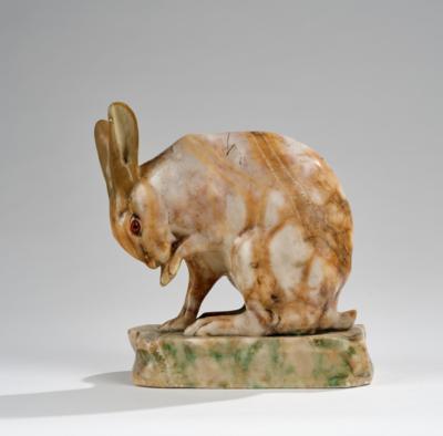 Paul Zeiller, a large alabaster hare, Wiener Manufaktur Friedrich Goldscheider, c. 1900-1913 - Jugendstil e arte applicata del XX secolo