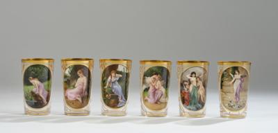 Six glasses with gold décor and symbols, c. 1890/1900 - Jugendstil e arte applicata del XX secolo