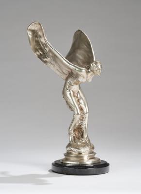 “Flying Lady”, a silver-plated figure, after a design by Charles Sykes for the Rolls Royce hood ornament: “Spirit of Ecstasy” - Jugendstil and 20th Century Arts and Crafts