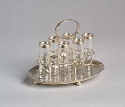 Adolf Loos, six liqueur glasses with silver-plated edge, E. Bakalowits Söhne, Vienna, c. 1900 - Jugendstil e arte applicata del XX secolo