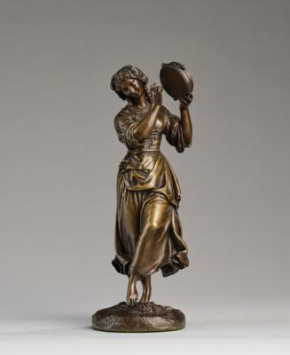 Bronzefigur einer Tänzerin mit Tamburin, im Stil von Charles Cumberworth, Frankreich - Kleinode des Jugendstils & Angewandte Kunst des 20. Jahrhunderts