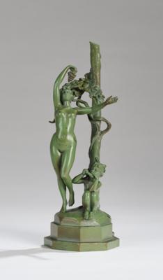 Bronzeobjekt einer Nymphe mit Weinranken und Faun mit Panflöte zu ihren Füßen, um 1920/30 - Kleinode des Jugendstils & Angewandte Kunst des 20. Jahrhunderts