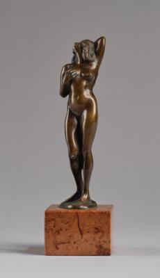 Bronzeobjekt: stehender Frauenakt mit erhobenem Arm, um 1930 - Jugendstil e arte applicata del XX secolo