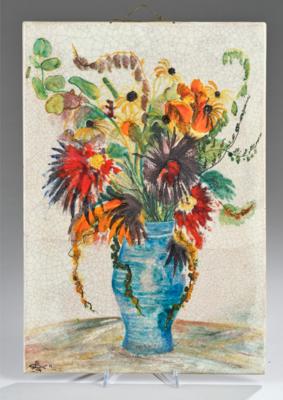 Ernst Huber, Bildplatte 'Blumenvase', Schleiss Keramik, Gmunden, nach 1926 - Jugendstil e arte applicata del XX secolo