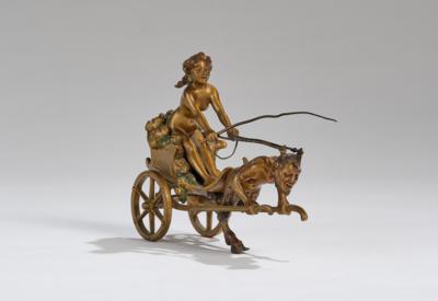 F. X. Bergmann, Bronzeobjekt: Satyr eine Kutsche mit junger Frauenfigur ziehend, Wien, um 1900 - Jugendstil and 20th Century Arts and Crafts