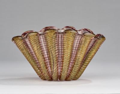 A fan shaped glass bowl, in the style of Murano - Jugendstil and 20th Century Arts and Crafts