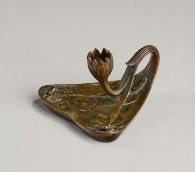 A bronze chamber stick in the form of a water lily pond with frogs, K. K. Kunsterzgiesserei, Vienna, c. 1900 - Jugendstil and 20th Century Arts and Crafts