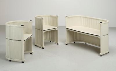 Hans Günther Reinstein, two armchairs and a bench, design: Hanover, c. 1911, executed by Österreichische Pressstoff-Möbelgesellschaft, Vienna - Jugendstil and 20th Century Arts and Crafts