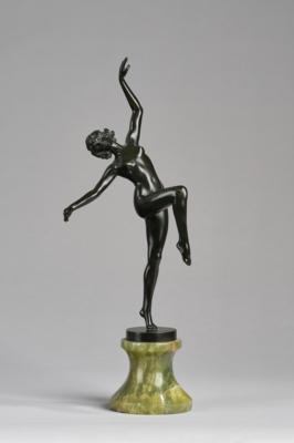 J. M. Michel (möglicherweise Johanna Meier-Michel), Bronzefigur eines tanzenden Frauenaktes, um 1920/30 - Jugendstil e arte applicata del XX secolo