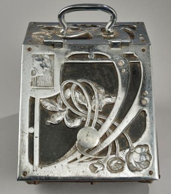 A coal scuttle with floral decoration and a female profile, with a shovel, c. 1900 - Secese a umění 20. století