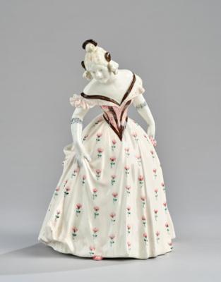 A costumed crinoline lady with a handbag, Bernhard Bloch, Eichwald, c. 1920 - Secese a umění 20. století