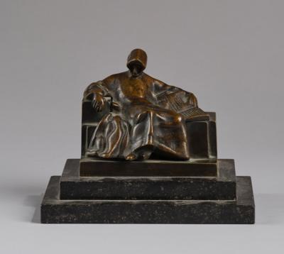 Miklós Ligeti (Budapest, 1871-1944), Bronzeobjet: "Anonymus", unbekannter Autor des "Gesta Hungarorum" - Jugendstil e arte applicata del XX secolo