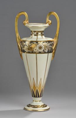 Pinon Heuzé, hohe vergoldete Henkelvase (Amphora) mit Glockenblumendekor, Frankreich, Anfang des 20. Jahrhunderts - Jugendstil e arte applicata del XX secolo