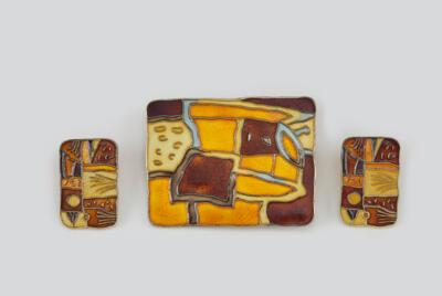 Thorbjorn Lie-Jorensen, a brooch and two sterling silver ‘Autumn’ ear clips from the ‘Four Seasons’ series, David Andersen, Norway, c. 1950/60 - Secese a umění 20. století