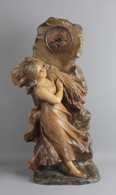 Tisch- bzw. Kaminuhr mit einer jungen Frau mit Ährenbündel, Entwurf: Österreich, um 1900 - Jugendstil e arte applicata del XX secolo