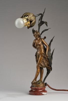 Tischlampe aus Bronze mit Nymphe und Echse, Ferrano, Frankreich, um 1900 - Secese a umění 20. století