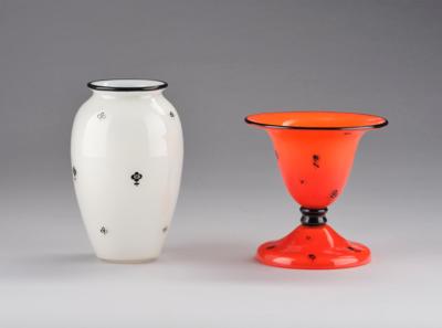 Vase und Aufsatzschale mit Streublumendekor, Johann Lötz Witwe, Klostermühle, um 1916 - Jugendstil and 20th Century Arts and Crafts