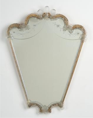 A Venetian wall mirror with applied flowers and a multipiece cord border, - Jugendstil e arte applicata del XX secolo