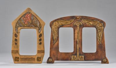 Two photo and mirror frames: one double frame with applied brass bat motifs, one frame in the style of Hans Christiansen, c. 1900 - Jugendstil e arte applicata del XX secolo