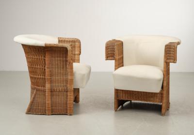 Two wicker armchairs, model number 665, Prag-Rudniker Korbfabrikation, Vienna, Prague, Budapest, c. 1911 - Jugendstil e arte applicata del XX secolo