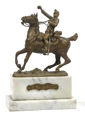 Bronzestatuette auf weißem, grau geädertem Marmorsockel, - Antique Arms, Uniforms and Militaria