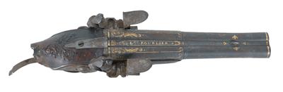Doppelläufige Steinschlosspistole, - Antique Arms, Uniforms and Militaria