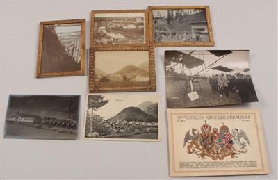 Vier mit Goldpapier gerahmte und verglaste und sechs ungerahmte und unverglaste Fotos aus dem 1. Weltkrieg - Armi d'epoca, uniformi e militaria