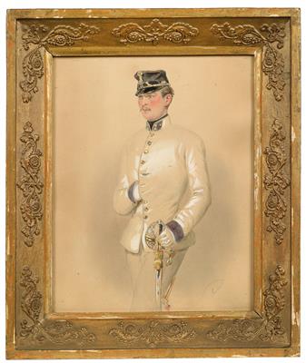 Gerahmte und verglaste, aquarellierte Bleistiftzeichnung, - Antique Arms, Uniforms and Militaria