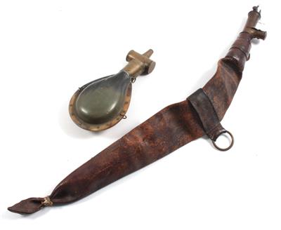 Konvolut: Schrotbeutel und Pulverflasche, - Antique Arms, Uniforms and Militaria