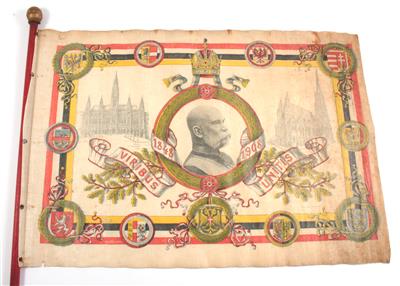 Patriotische Flagge zum 60. Thronjubiläum Kaiser Franz Joseph I. - Historische Waffen, Uniformen, Militaria