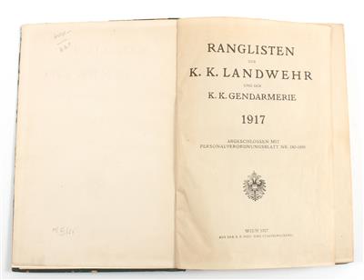 Ranglisten der k. k. Landwehr und der k. k. Gendarmerie 1917, - Antique Arms, Uniforms and Militaria