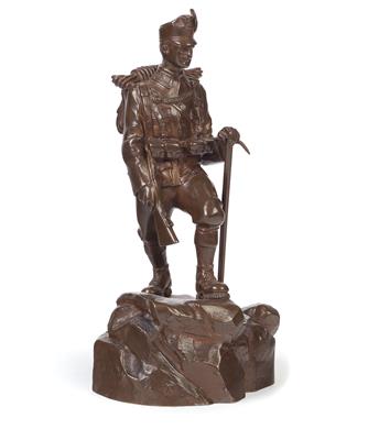 Bronzestatuette, darstellend einen Angehötigen der k. k. Tiroler Landesschützenregimenter - Starožitné zbraně