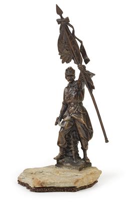 Gelbmetallstatuette auf Steinsockel - Historische Waffen, Uniformen, Militaria - Sonderteil: Nachlass Generalmajor Wolfgang Waldherr