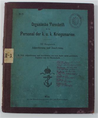 'Organische Vorschrift für das Personal der k. u. k. Kriegsmarine. - Historische Waffen, Uniformen, Militaria