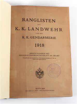 Ranglisten der k. k. Landwehr und der k. k. Gendarmerie 1918 - Starožitné zbraně