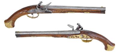 Steinschloss-Pistolenpaar, - Historische Waffen, Uniformen, Militaria