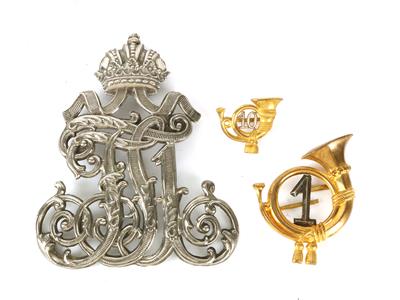 3 Embleme für Kopfbedeckungen der k. u. k. Armee, - Antique Arms, Uniforms and Militaria
