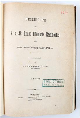 Buch: 'Geschichte des k. k. 48. Linieninfanterieregimentes von seiner zweiten Errichtung im Jahre 1798 an', - Antique Arms, Uniforms and Militaria