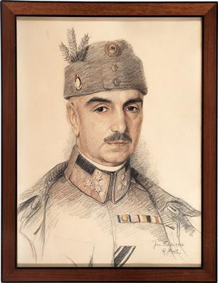 Porträt, darstellend den Generalmajor Artur von Pongracz de Szent-Miklos und Ovar (1864-1942), - Armi d'epoca, uniformi e militaria