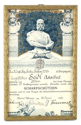 Scharfschützen-Urkunde - Antique Arms, Uniforms and Militaria