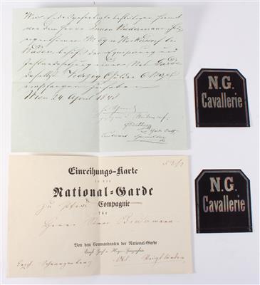Konvolut 3 Dokumente aus dem Besitz eines Wiener-Nationalgarde-Kavalleristen 1848/49 - Historische Waffen, Uniformen, Militaria