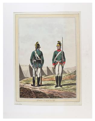 3 kolorierte Drucke, - Armi d'epoca, uniformi e militaria