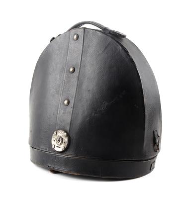 Schwarz belederter Hutkoffer für öst. Dragonerhelm, - Armi d'epoca, uniformi e militaria