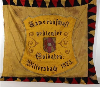 Fahne eines Kriegervereines in Dittersbach - Glatz, - Historische Waffen, Uniformen, Militaria