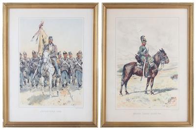 Konvolut von 2 gerahmten Drucken aus der 'Ottenfeld Mappe', - Armi d'epoca, uniformi e militaria