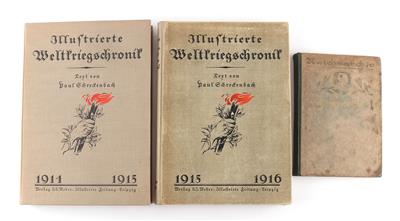 Konvolut von 3 Büchern: 'Illustrierte Weltkriegschronik 1914-1916', - Starožitné zbraně
