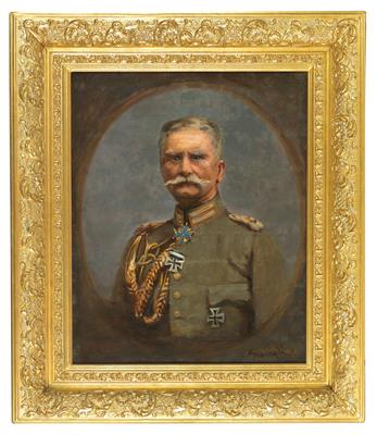 Ölgemälde darstellend den deutschen Generalfeldmarschall Anton Ludwig Friedrich August Mackensen, - Antique Arms, Uniforms and Militaria